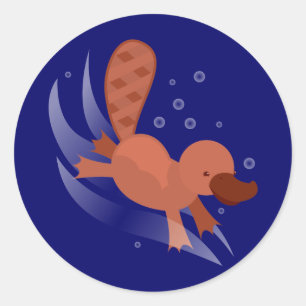 cute Platypus diving Classic Round Sticker