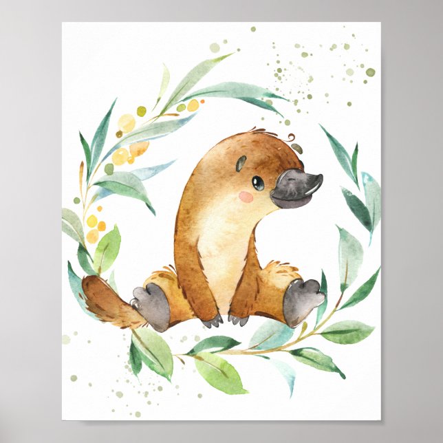 Cute Platypus Eucalyptus Greenery Kids Wall Art (Front)