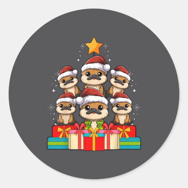 Cute Platypus Le Christmas Tree Xmas Hat  Classic Round Sticker (Front)
