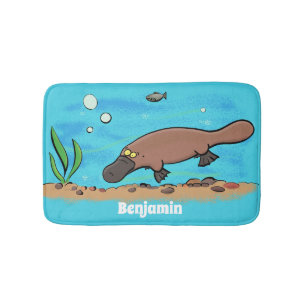 Cute platypus swimming cartoon bath mat