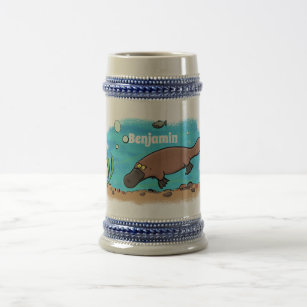 Cute platypus swimming cartoon beer stein