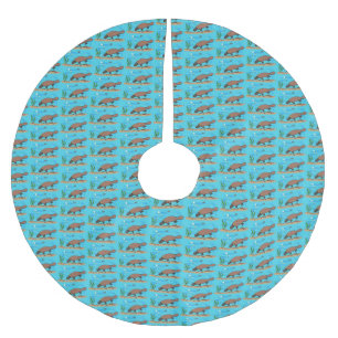 Cute platypus swimming cartoon brushed polyester tree skirt