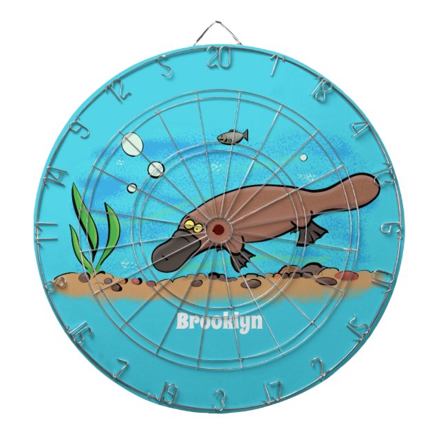 Cute platypus swimming cartoon dartboard (Front)
