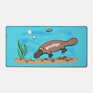 Cute platypus swimming cartoon desk mat