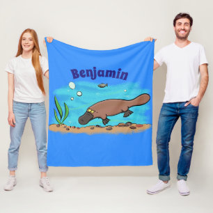 Cute platypus swimming cartoon fleece blanket