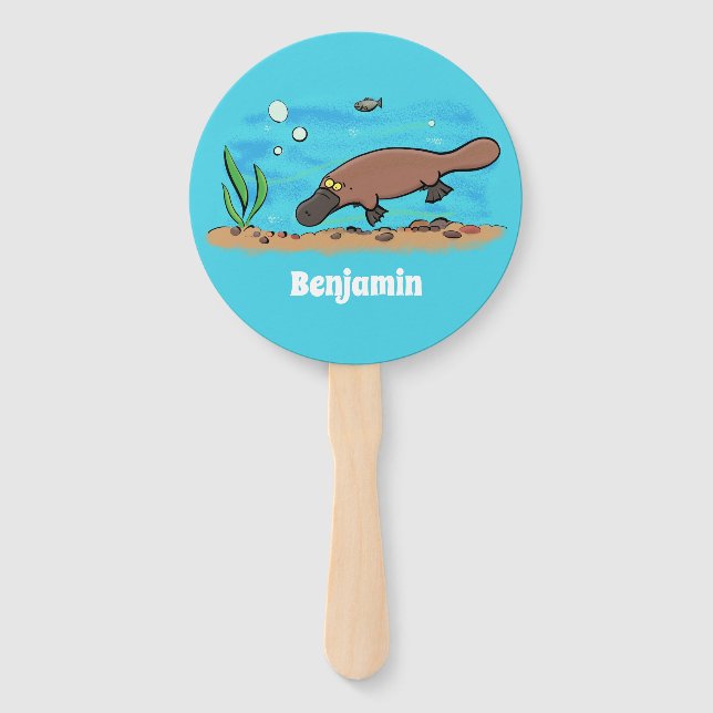 Cute platypus swimming cartoon hand fan (Front)