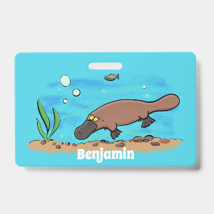 Cute platypus swimming cartoon ID badge