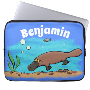 Cute platypus swimming cartoon laptop sleeve