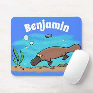 Cute platypus swimming cartoon mouse pad