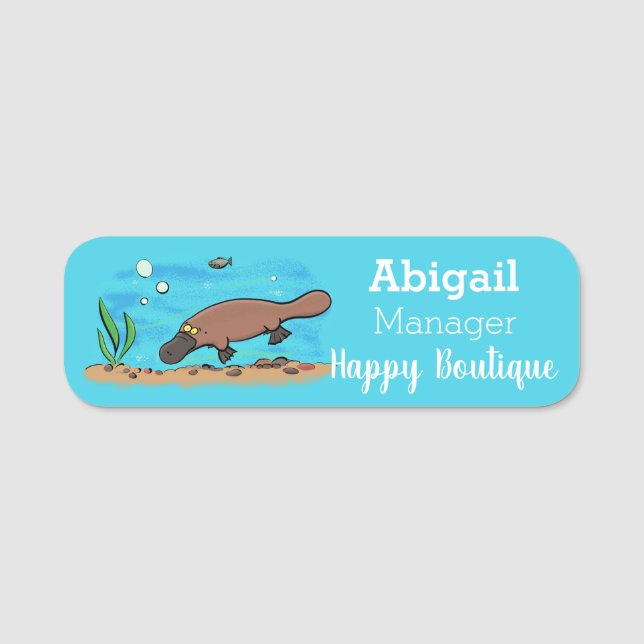 Cute platypus swimming cartoon name tag (Front)