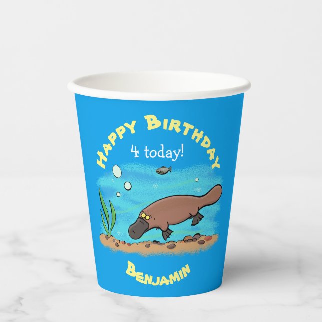 Cute platypus swimming cartoon paper cups (Front)