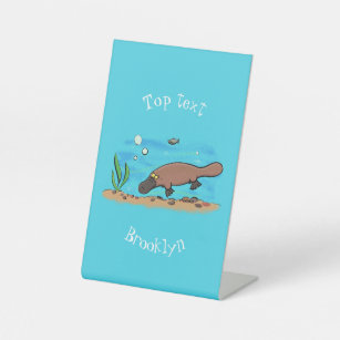 Cute platypus swimming cartoon pedestal sign