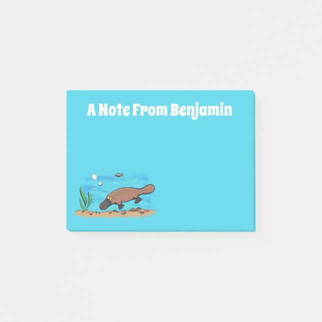 Cute platypus swimming cartoon post-it notes (Front)