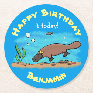 Cute platypus swimming cartoon round paper coaster
