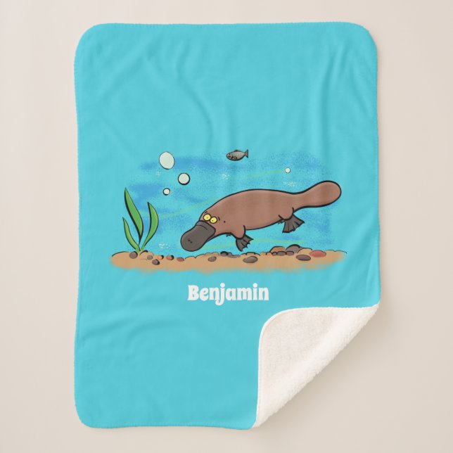 Cute platypus swimming cartoon sherpa blanket (Front)