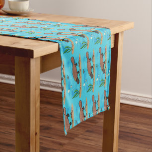 Cute platypus swimming cartoon short table runner