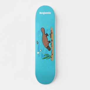 Cute platypus swimming cartoon skateboard
