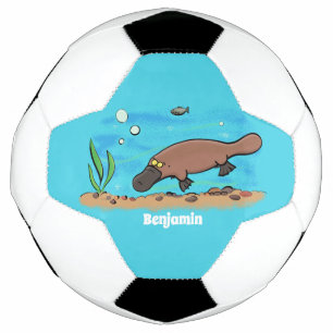 Cute platypus swimming cartoon soccer ball