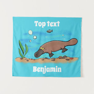 Cute platypus swimming cartoon tapestry