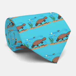 Cute platypus swimming cartoon tie