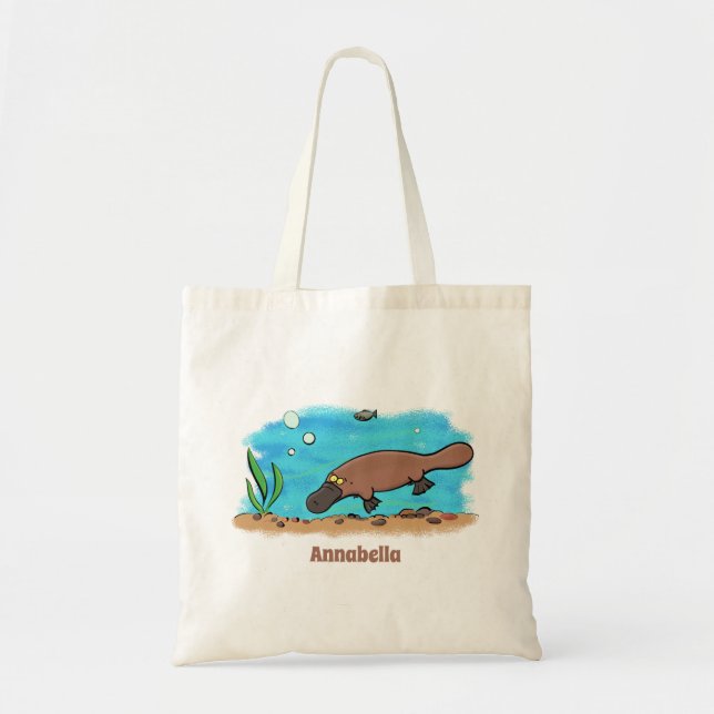 Cute platypus swimming cartoon tote bag (Front)