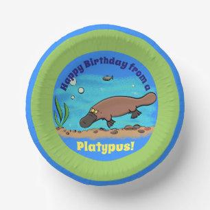 Cute platypus underwater cartoon paper plate