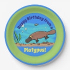Cute platypus underwater cartoon paper plate