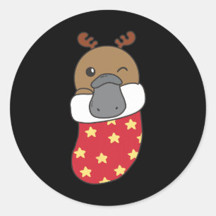 Cute Platypuses In Christmas Stockings For Christm Classic Round Sticker
