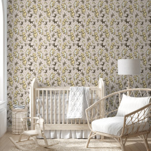 Cute Playful Animals Dance Beige Cream Nursery Wallpaper