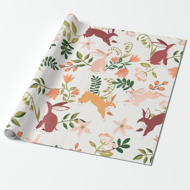Cute & Playful Bunny Pattern Wrapping Paper (Unrolled)