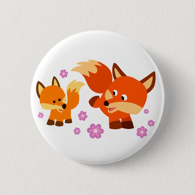 Cute Playful Cartoon Foxes Button Badge (Front)