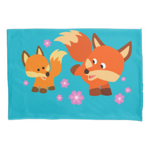 Cute Playful Cartoon Foxes Pillow Case