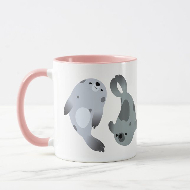 Cute Playful Cartoon Harp Seals Mug (Left)