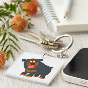 Cute Playful Cartoon Rottweiler Acrylic Keychain