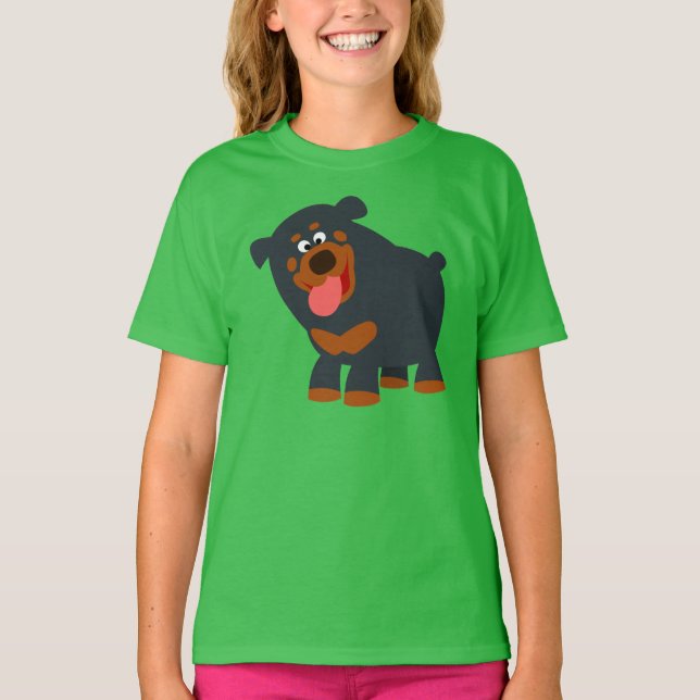 Cute Playful Cartoon Rottweiler Children T-Shirt (Front)