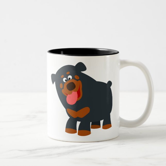 Cute Playful Cartoon Rottweiler Two-Tone Coffee Mug (Right)