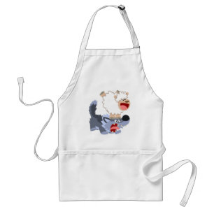 Cute Playful Cartoon Sheep and Wolf Apron