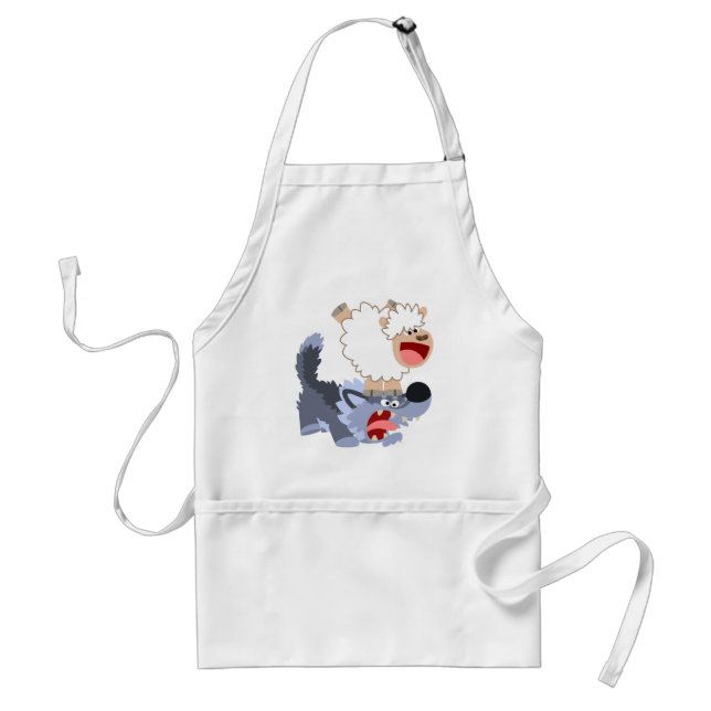 Cute Playful Cartoon Sheep and Wolf Apron (Front)