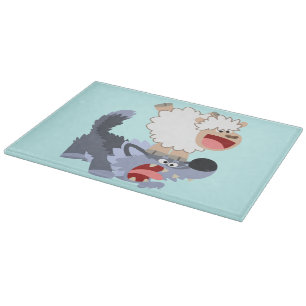 Cute Playful Cartoon Sheep and Wolf Cutting Board