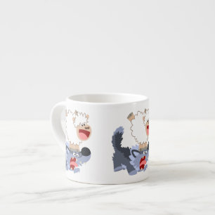 Cute Playful Cartoon Sheep and Wolf Espresso Mug