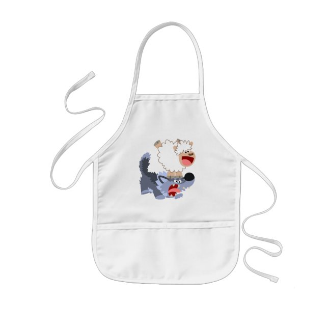 Cute Playful Cartoon Sheep and Wolf Kids Apron (Front)