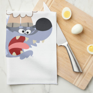 Cute Playful Cartoon Sheep and Wolf Kitchen Towel