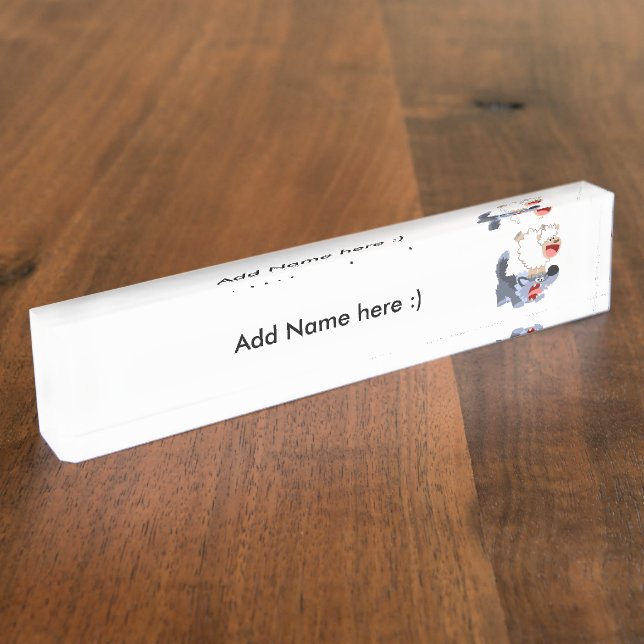 Cute Playful Cartoon Sheep and Wolf Name Plate (Side)