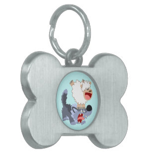 Cute Playful Cartoon Sheep and Wolf Pet Tag
