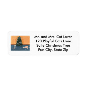 Cute Playful Cats Christmas Tree Address Labels