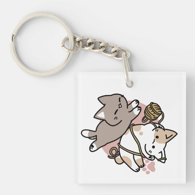 Cute Playful Cats Design – Fun Paws and Play Art Key Ring (Front)