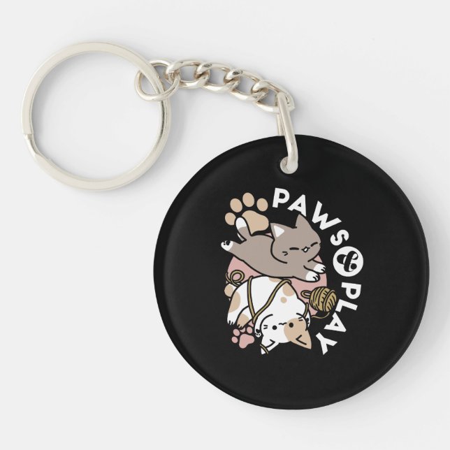 Cute Playful Cats Design – Fun Paws and Play Art Key Ring (Front)