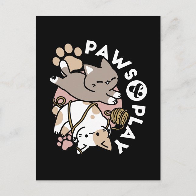 Cute Playful Cats Design – Fun Paws and Play Art Postcard (Front)