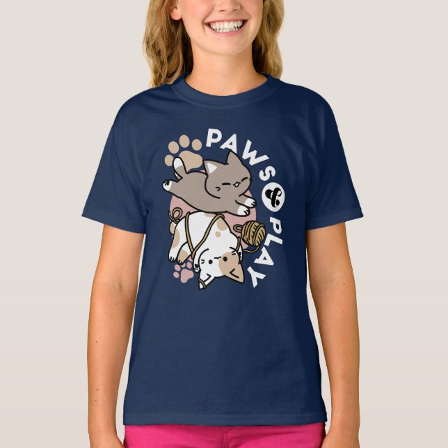 Cute Playful Cats Design – Fun Paws and Play Art T-Shirt (Front)