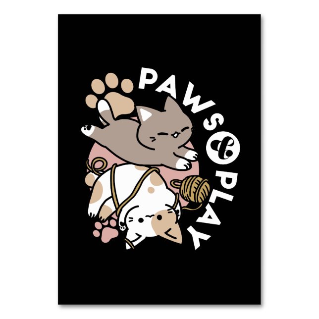 Cute Playful Cats Design – Fun Paws and Play Art Table Number (Front)